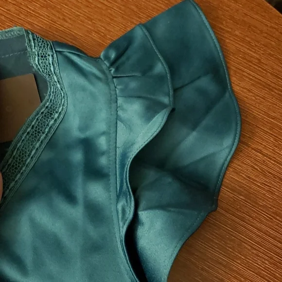 Teal Ruffle Sleeve V-Neck Blouse - Picture 3 of 7